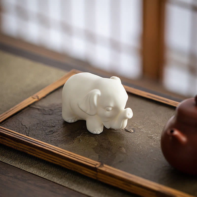 Nimara Ritual Small Elephant Statue White Porcelain Ceramic Strength Home Desk Decoration