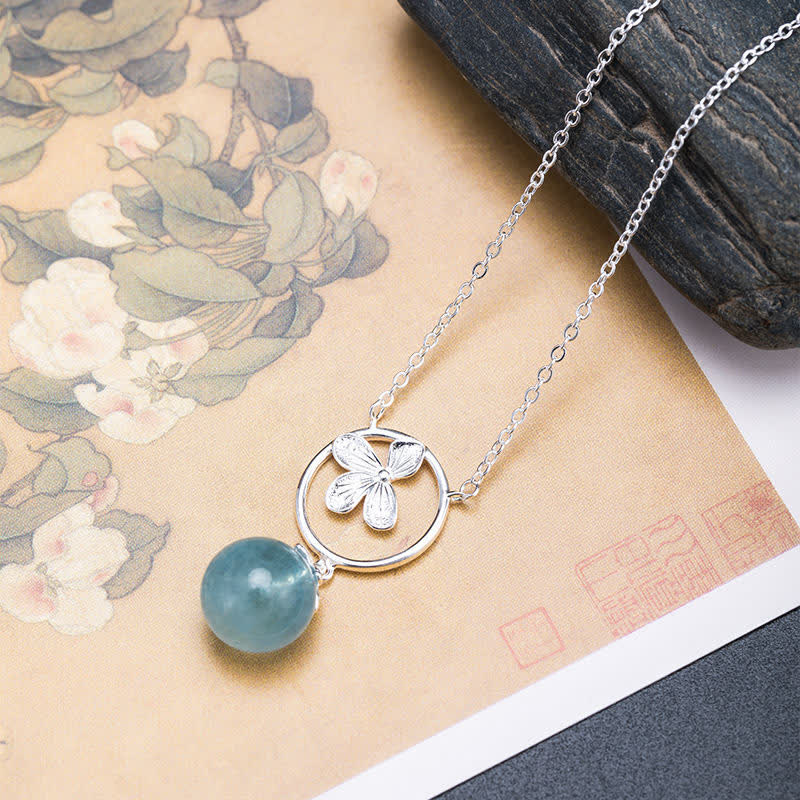 Nimara Ritual 925 Sterling Silver Natural Aquamarine Leaf Flower Peace Earrings Necklace