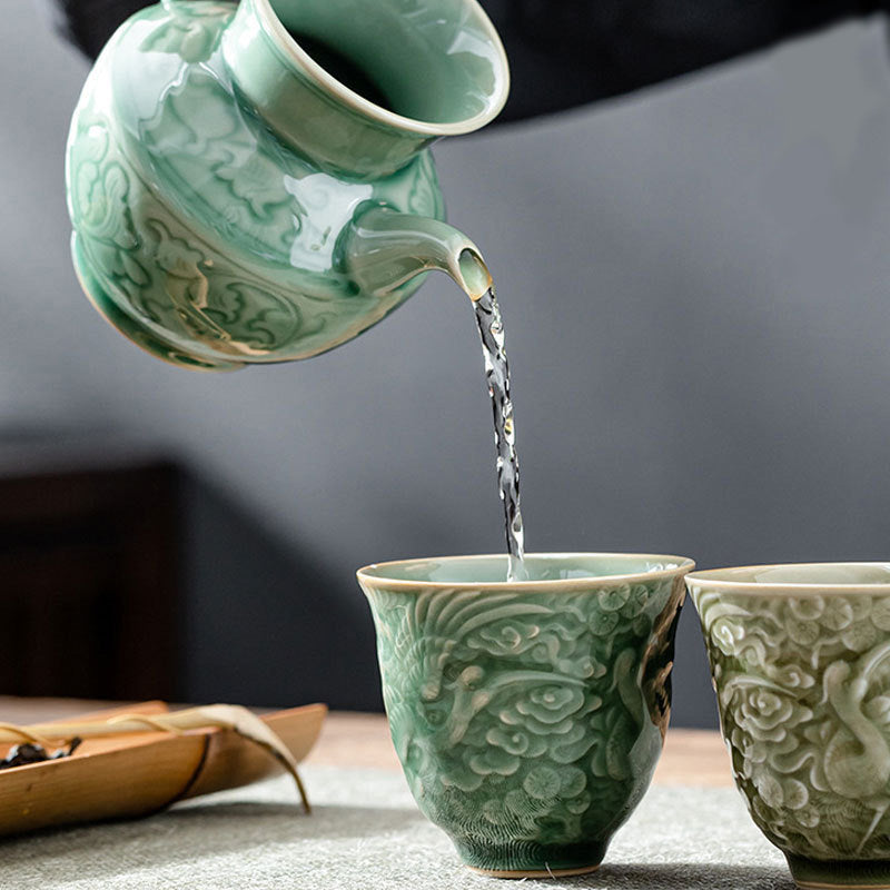 Nimara Ritual Crane Pine Ceramic Teacup Kung Fu Tea Cup 80ml