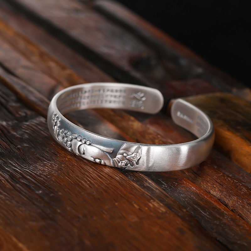 Nimara Ritual 999 Sterling Silver Buddha Head Heart Sutra Serenity Bracelet Bangle