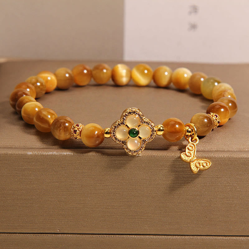 Nimara Ritual Tiger Eye Four Leaf Clover Butterfly Protection Bracelet