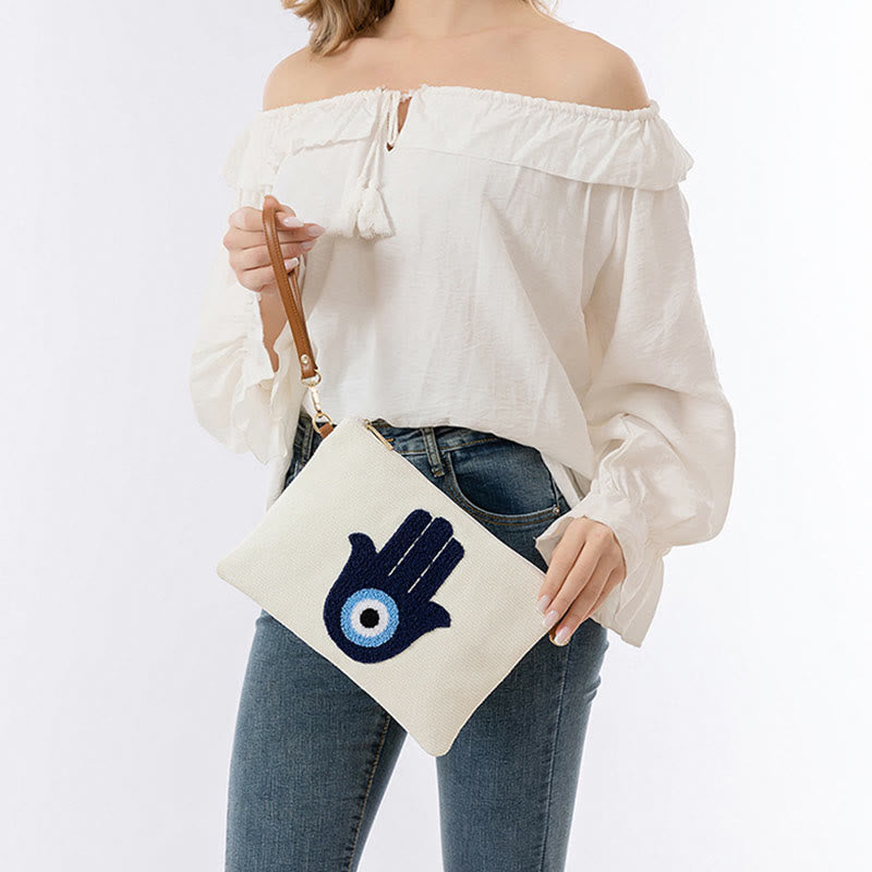 Nimara Ritual Evil Eye Leaf Hamsa Canvas Crossbody Bag Shoulder Bag Handbag