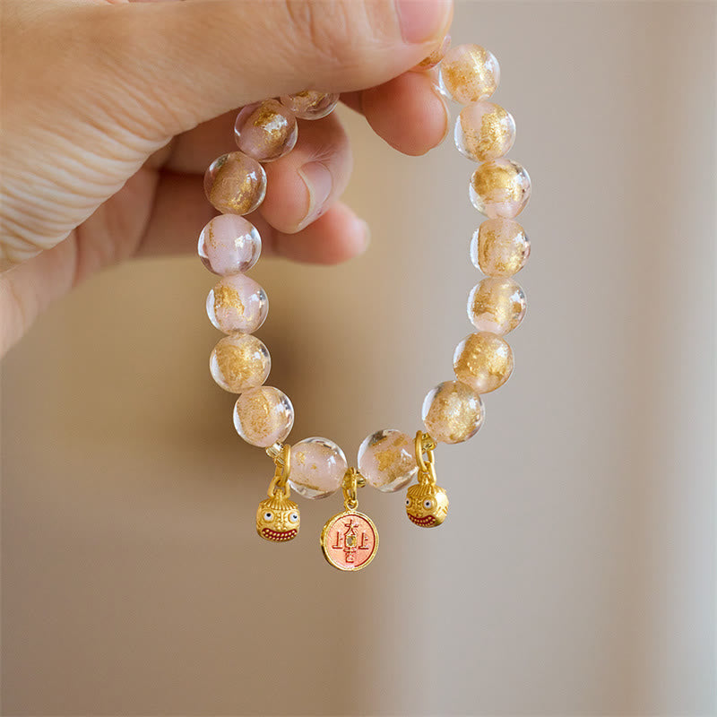 Nimara Ritual Gold Swallowing Beast Copper Coin Good Luck Charm Liuli Glass Bead Fortune Bracelet