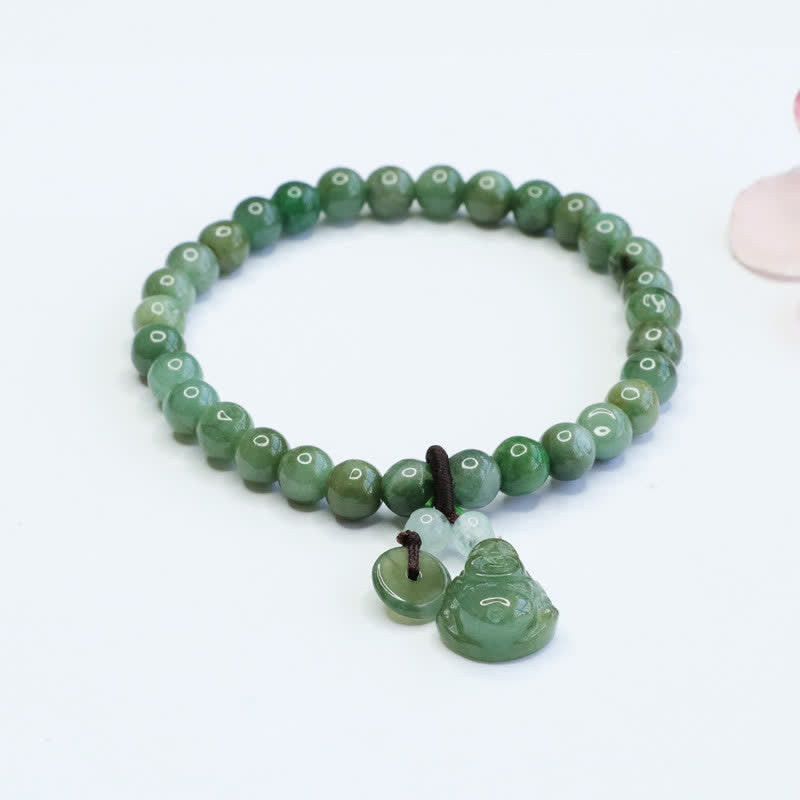 Nimara Ritual Laughing Buddha Cyan Jade Healing Bracelet
