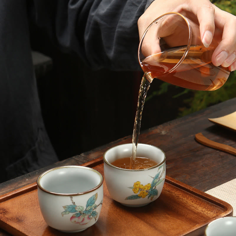 Nimara Ritual Loquat Lychee Snow Scenery Landscape Grape Apple Ceramic Teacup Kung Fu Tea Cup