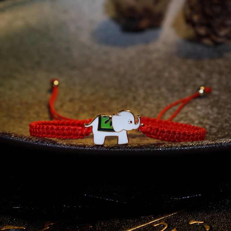 Nimara Ritual Tibetan Handmade 925 Sterling Silver Lucky Elephant Red String Bracelet