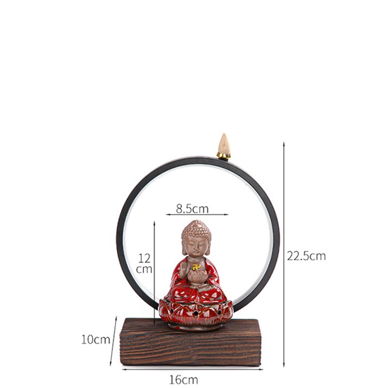 Nimara Ritual Buddha Lotus Backflow Smoke Fountain Ceramic Blessing Incense Burner With Light Decoration