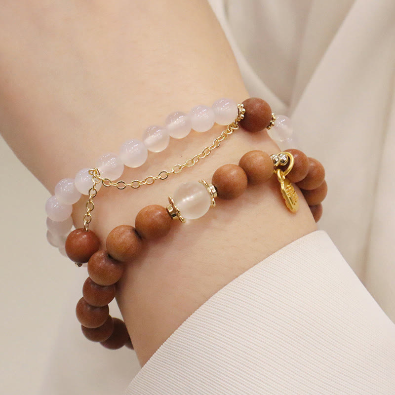 Nimara Ritual Sandalwood Cat's Eye Fu Character Charm Protection Bracelet