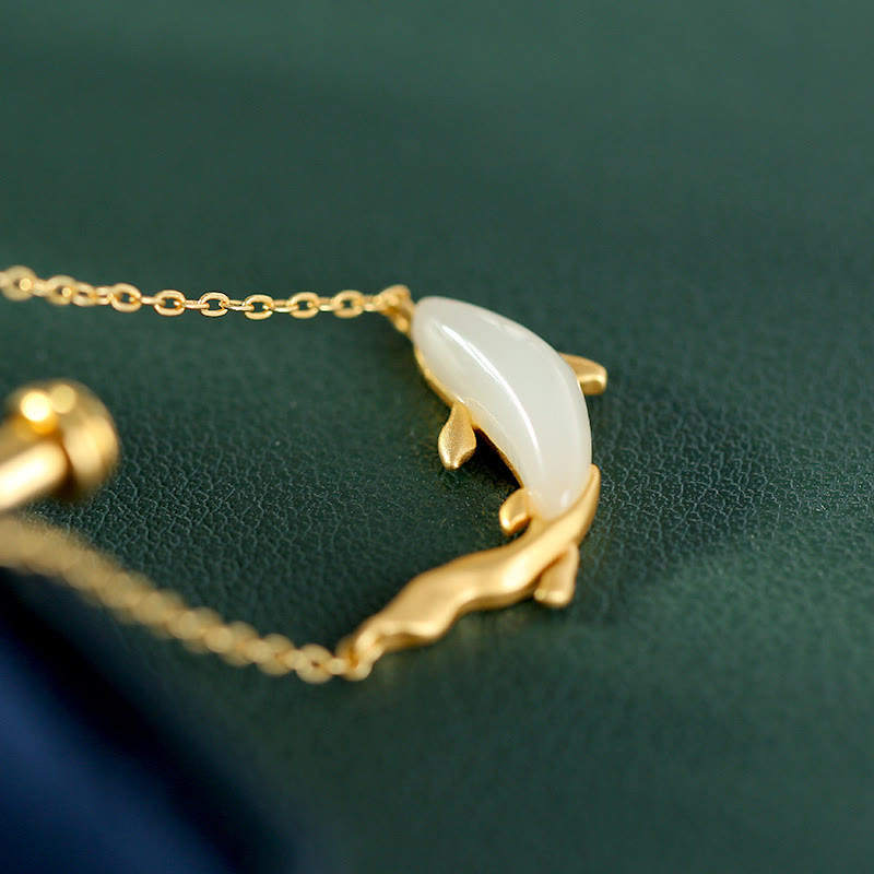 Nimara Ritual 925 Sterling Silver White Jade Dolphin Luck Necklace Pendant