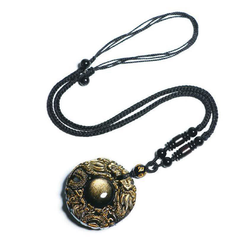 Nimara Ritual Natural Gold Sheen Obsidian Rainbow Obsidian Dragon Strength Necklace Pendant