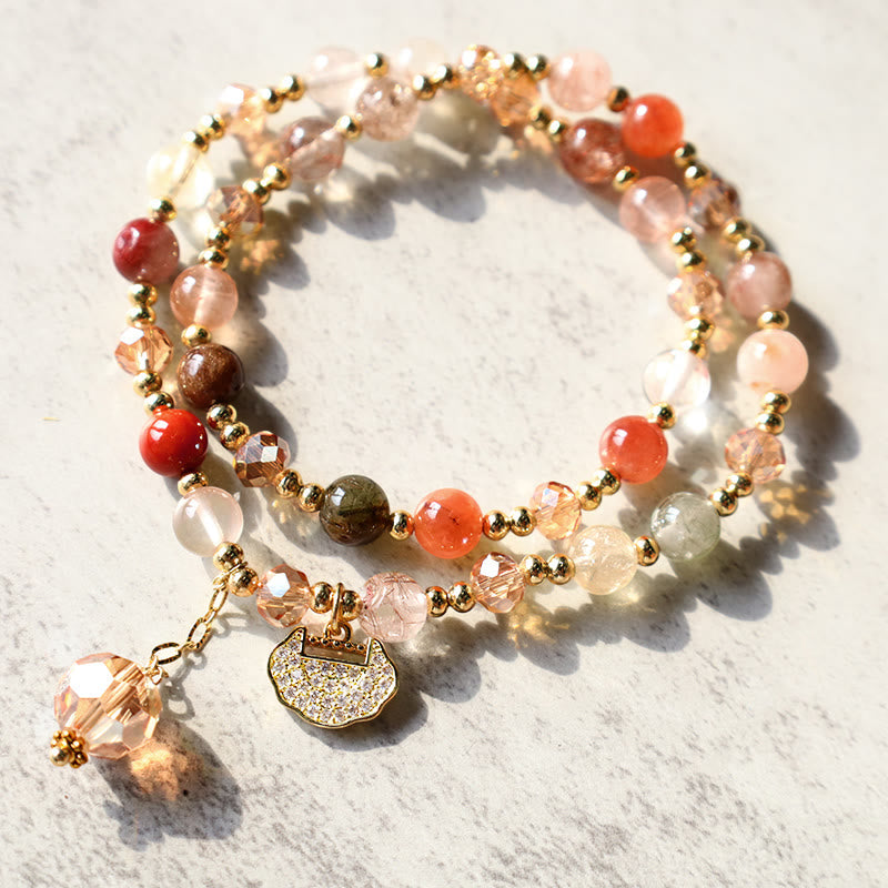 Nimara Ritual Colorful Rutilated Quartz Double Wrap Spiritual Growth Bead Bracelet