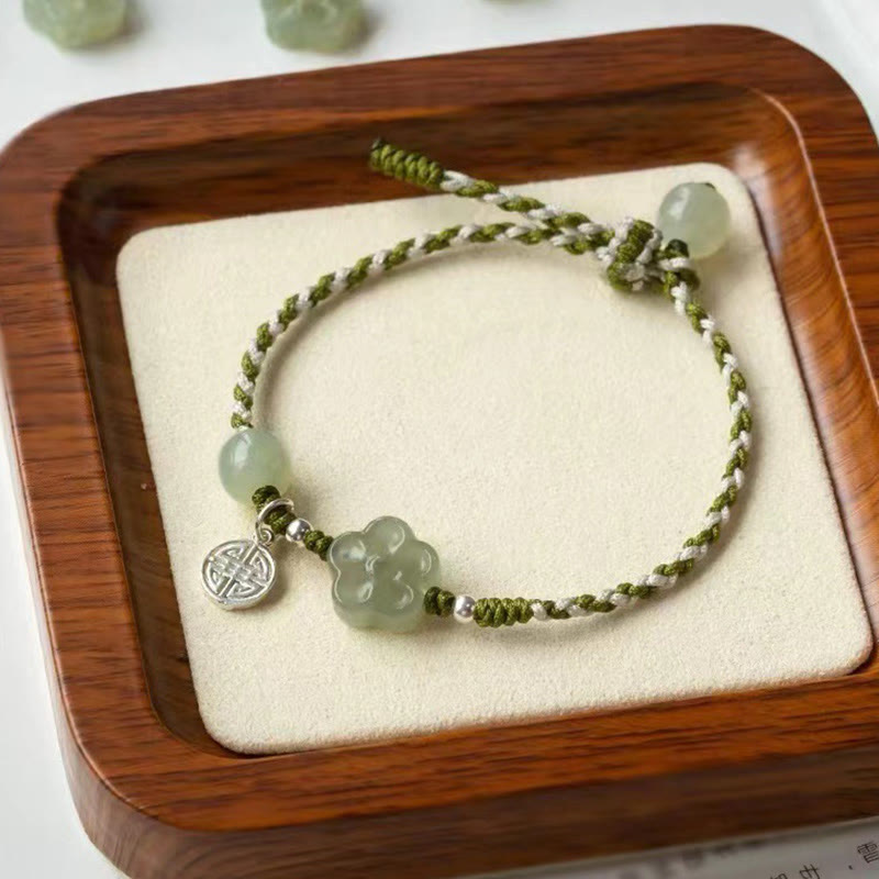 Nimara Ritual Handmade Plum Blossom Flower Jade Luck Prosperity Braided Bracelet