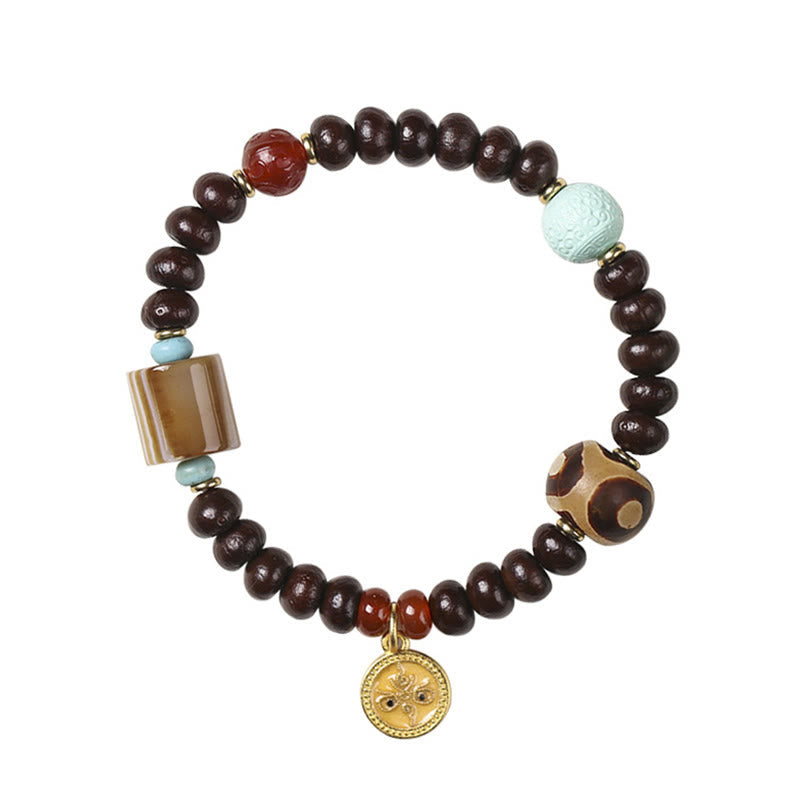 Nimara Ritual Natural Tibet Purple Bodhi Seed Dzi Bead God of Wealth Wisdom Bracelet