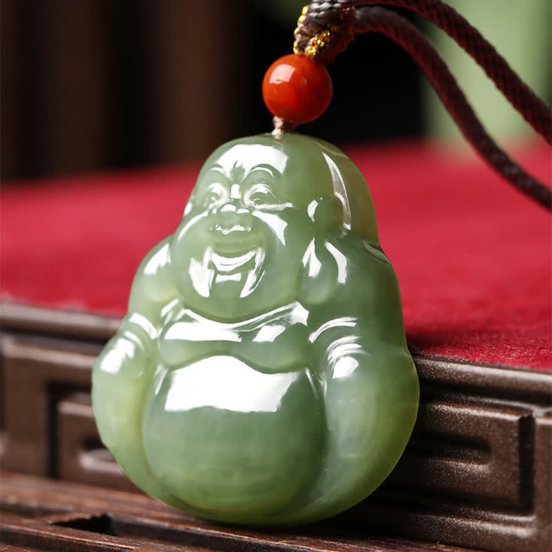 Nimara Ritual Laughing Buddha Hetian Jade Abundance Necklace String Pendant