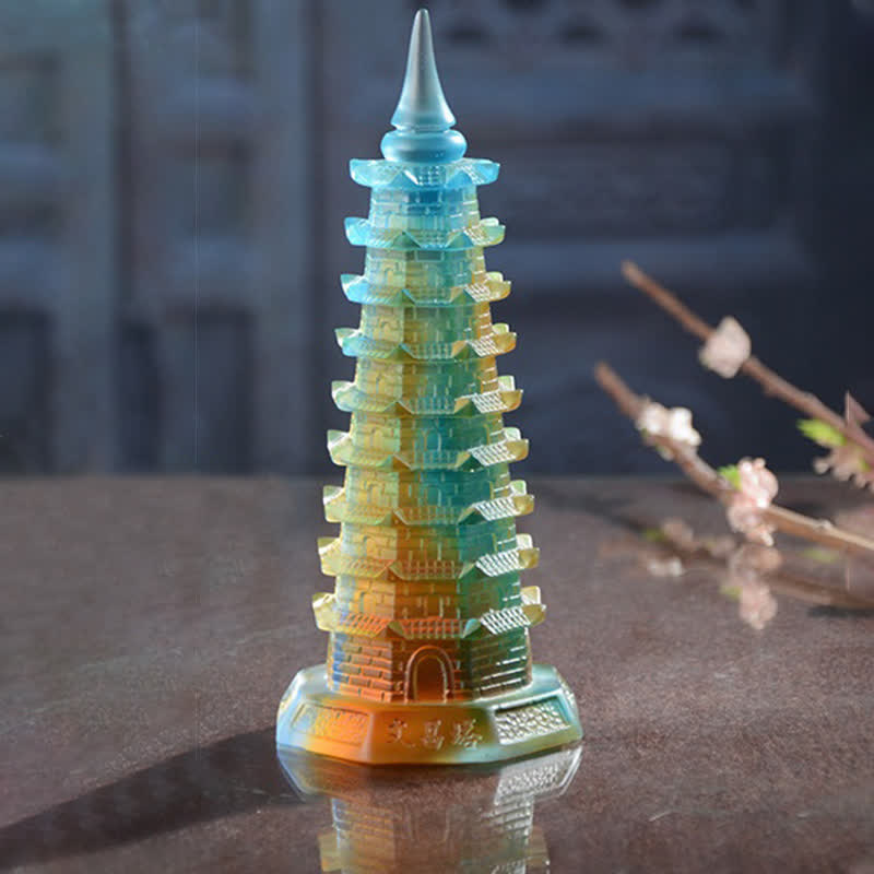 Nimara Ritual Feng Shui Wenchang Tower Handmade Liuli Crystal Pagoda Art Piece Luck Home Office Decoration