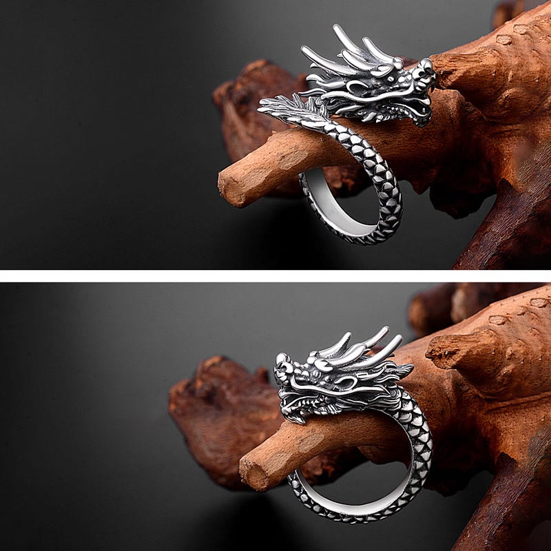 Nimara Ritual 990 Sterling Silver Vintage Dragon Design Luck Protection Strength Adjustable Ring