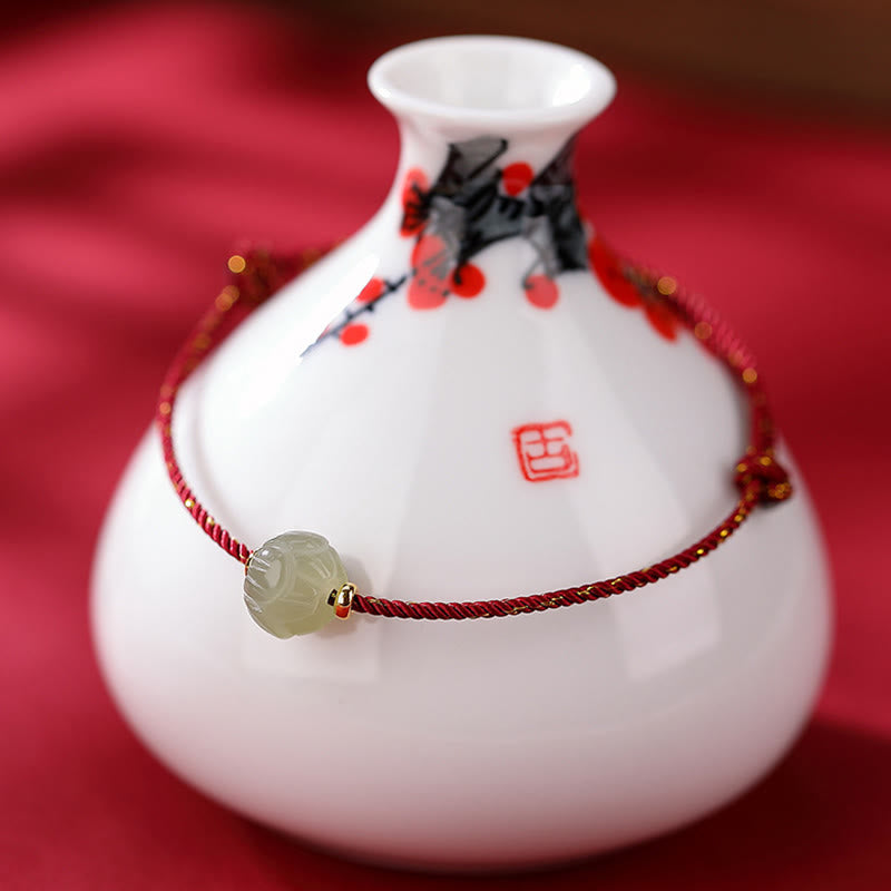 Nimara Ritual 925 Sterling Silver Plated Gold Hetian Jade Lotus Luck Red String Bracelet