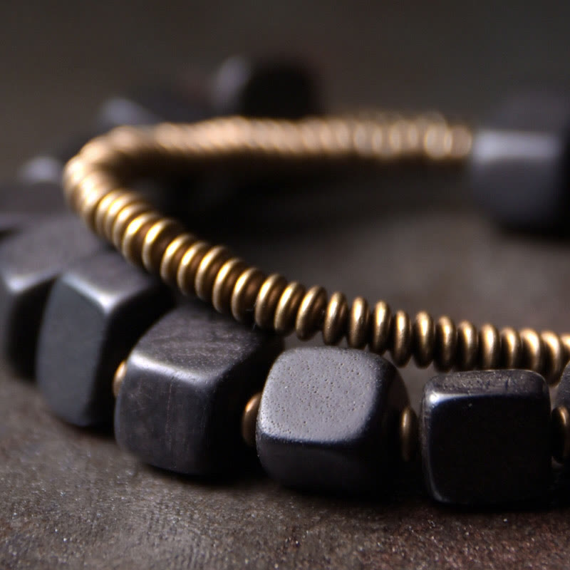 Nimara Ritual Tibetan Ebony Wood Copper Peace Double Wrap Bracelet
