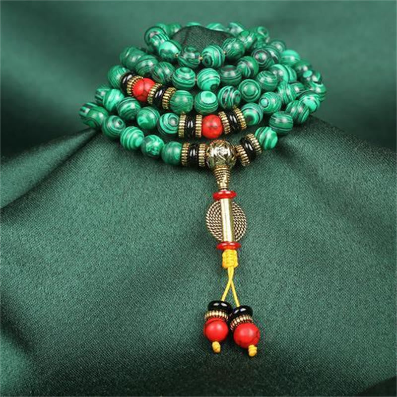 Nimara Ritual Tibetan 108 Mala Malachite Beads Bracelet Necklace