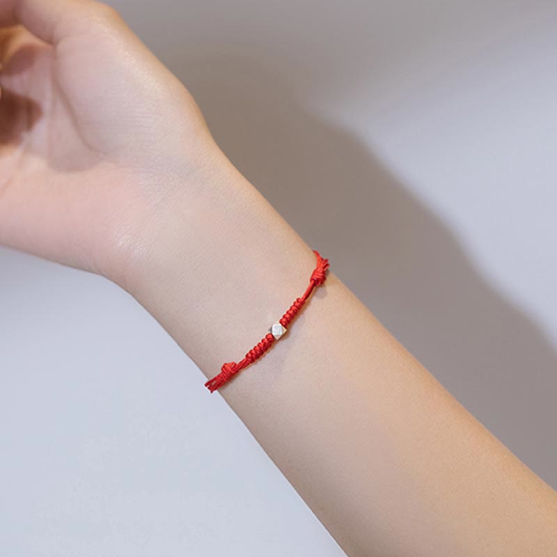 Nimara Ritual 925 Sterling Silver Luck Bead Protection Red String Thin Cord Braided Bracelet