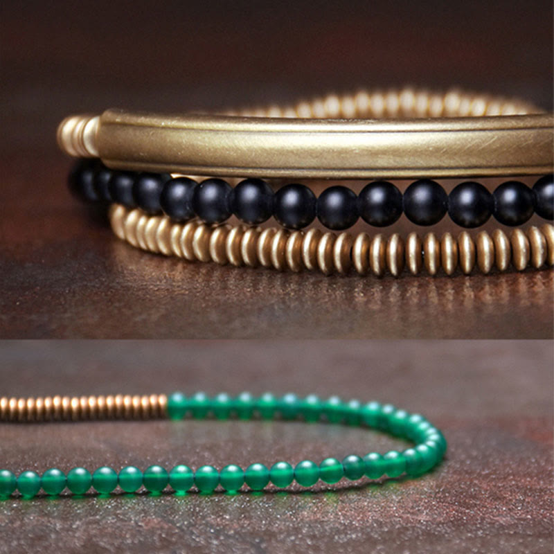Nimara Ritual Tibetan Various Agate Stone Copper Protection Triple Wrap Bracelet