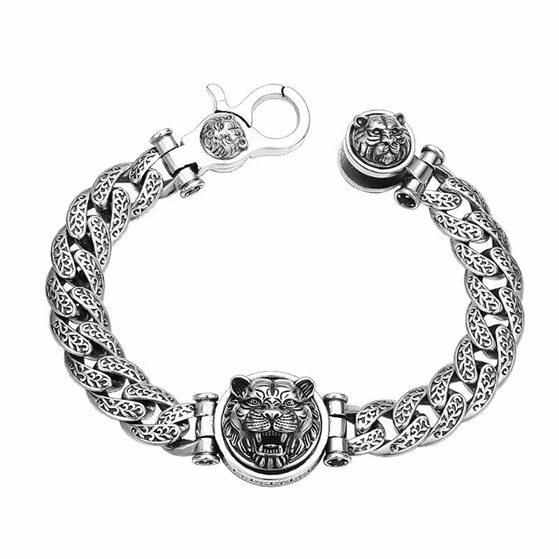Nimara Ritual Tiger Tang Dynasty Flower Design Engraved Luck Energy Bracelet