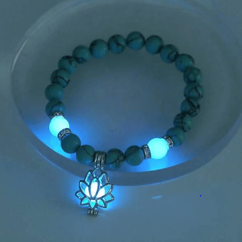 Positive Thinking Tibetan Turquoise Glowstone Luminous Bead Lotus Protection Bracelet