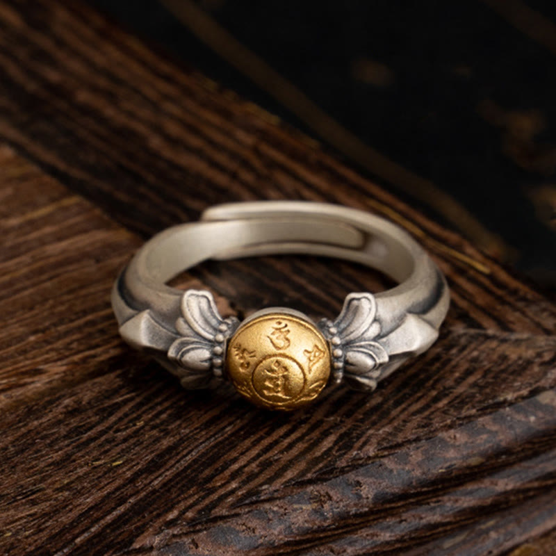 Nimara Ritual 925 Sterling Silver Manjusri Mantra Om Mani Padme Hum Peace Adjustable Ring
