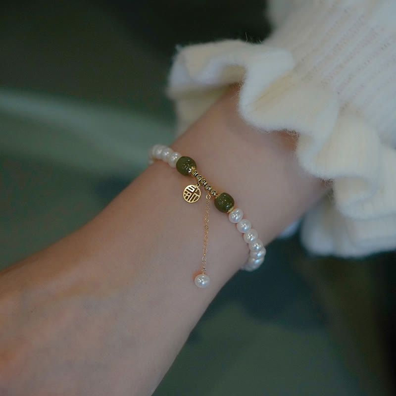 Nimara Ritual Natural Pearl Hetian Jade Happiness Wisdom Bead Bracelet