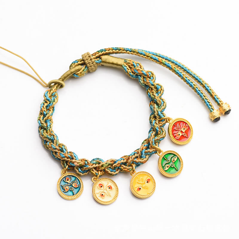 Nimara Ritual Tibetan Five God Of Wealth Luck Handcrafted Braid String Bracelet