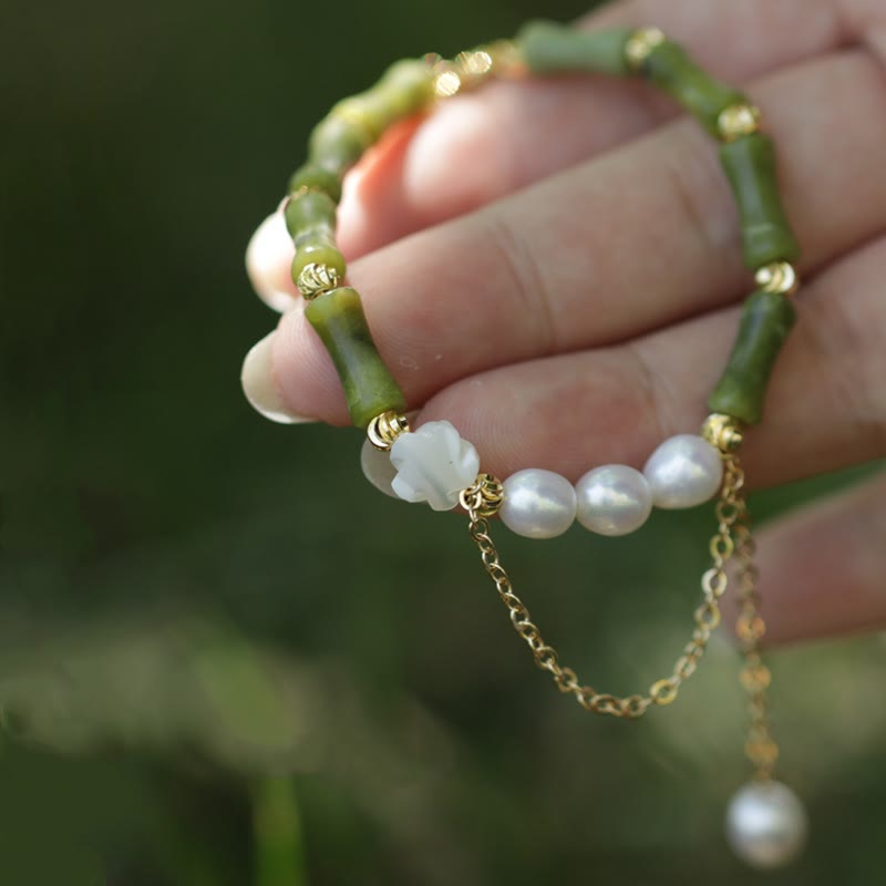 Nimara Ritual Green Bamboo Jade Lily of the Valley Wealth Bracelet