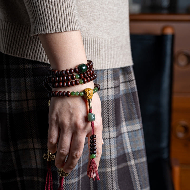 Nimara Ritual Natural Tibet 108 Mala Beads Purple Bodhi Seed Hetian Cyan Jade Copper Dorje Peace Bracelet