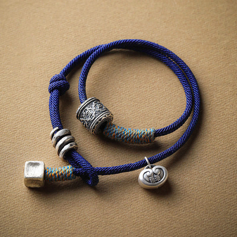 Nimara Ritual Handmade Tibetan Om Mani Padme Hum Carved Auspicious Amulet Double Wrap Rope Bracelet