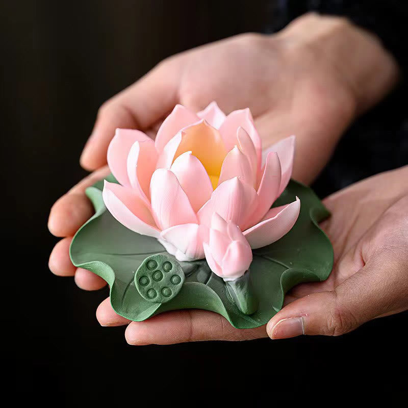 Nimara Ritual Lotus Flower Leaf Pod Spiritual Healing Ceramic Stick Incense Burner Decoration