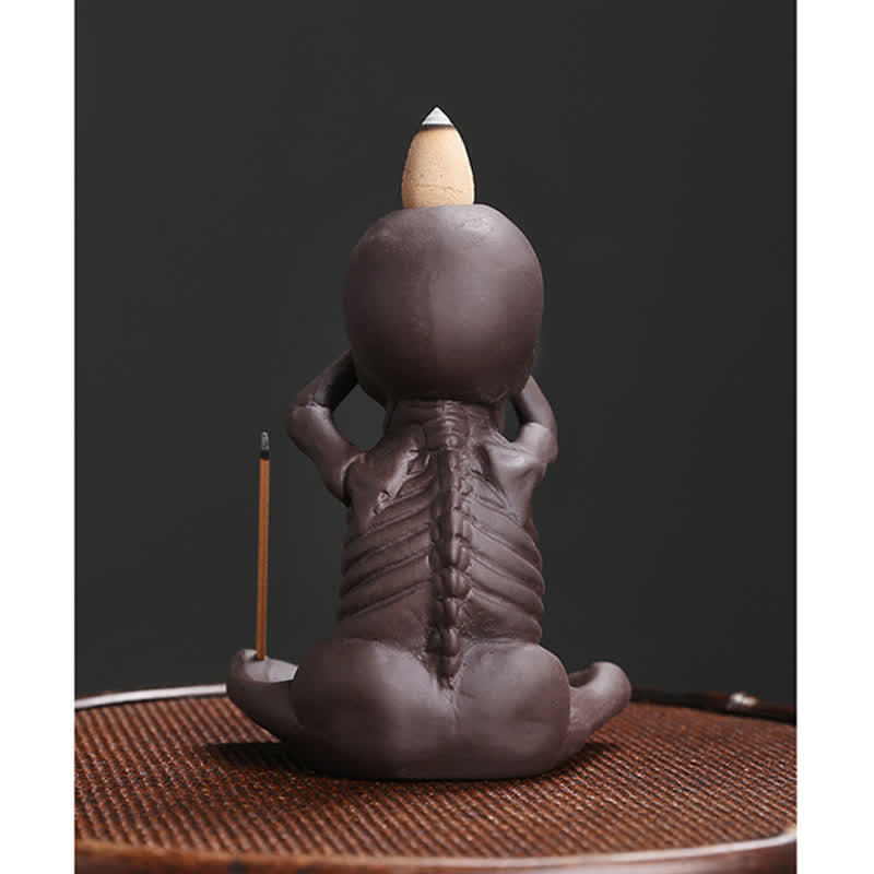 Nimara Ritual Little Skull Ghost Purple Clay Backflow Smoke Fountain Peace Incense Burner Decoration