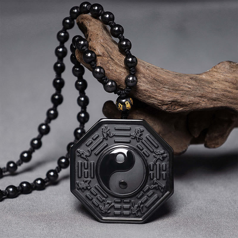 Nimara Ritual Black Obsidian Stone Yin Yang Pendant Necklace