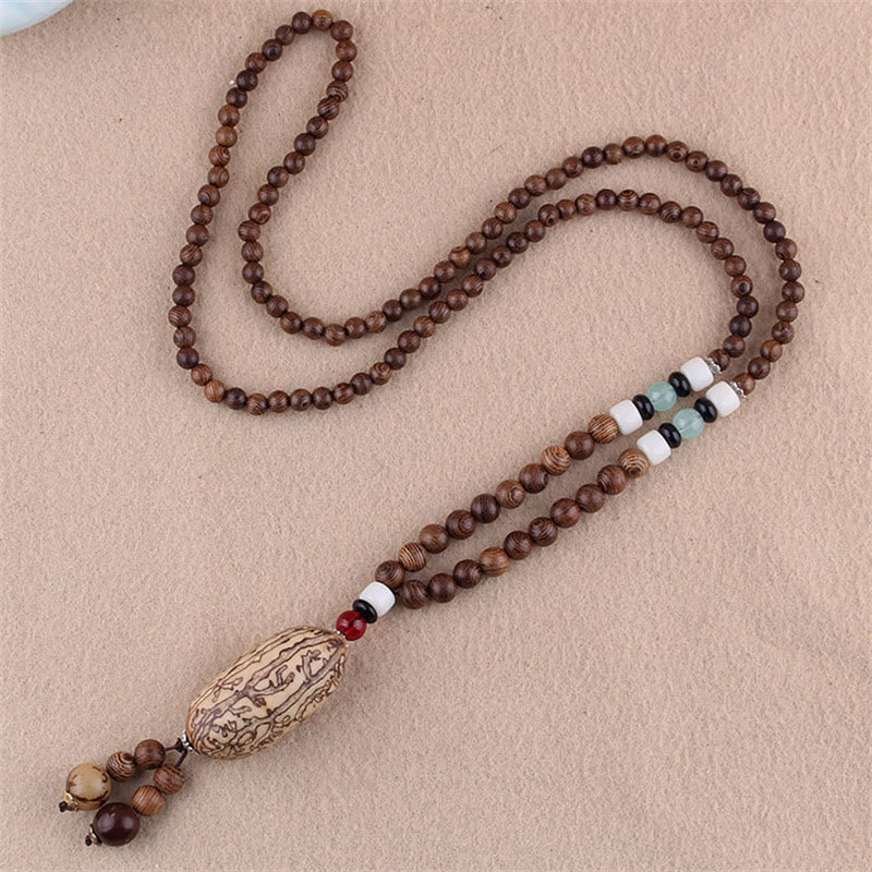 Nimara Ritual Tibetan Wenge Wood Bodhi Seed Agate Elephant Protection Necklace Pendant