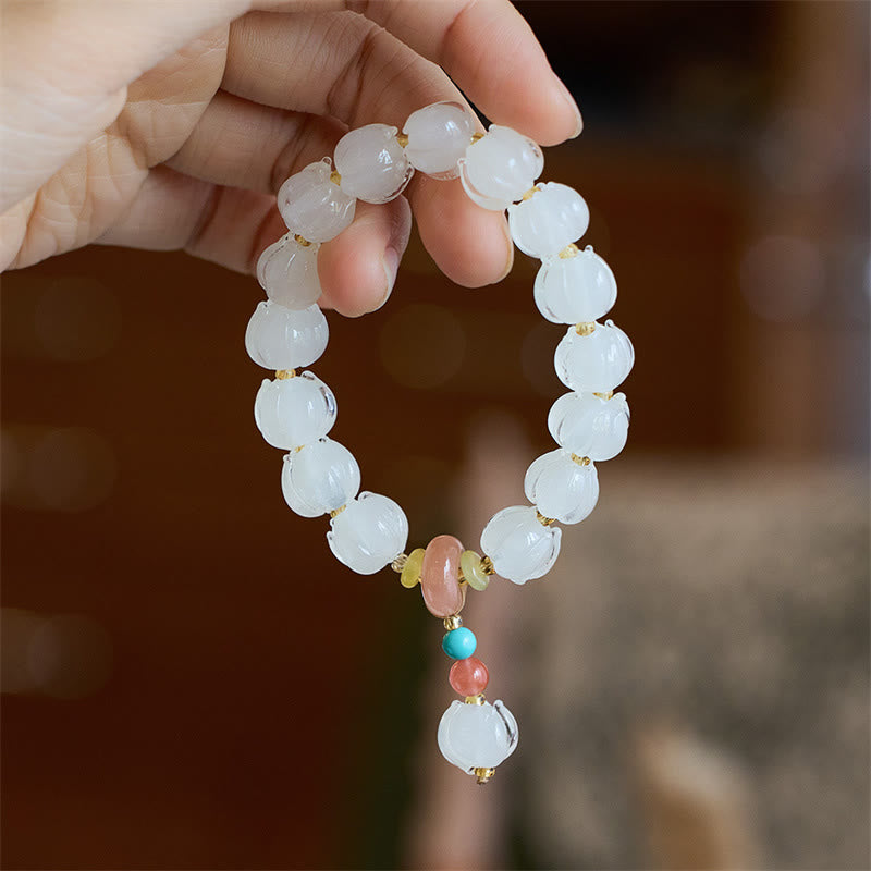 Nimara Ritual Liuli Glass Bead Lotus Design Fluorite Ivory Fruit Dancing Lion Charm Enlightenment Bracelet
