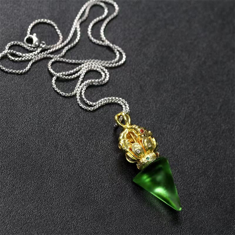 Nimara Ritual Tibetan Dorje Vajra 4 Prong Lotus Liuli Crystal Strength Necklace Pendant