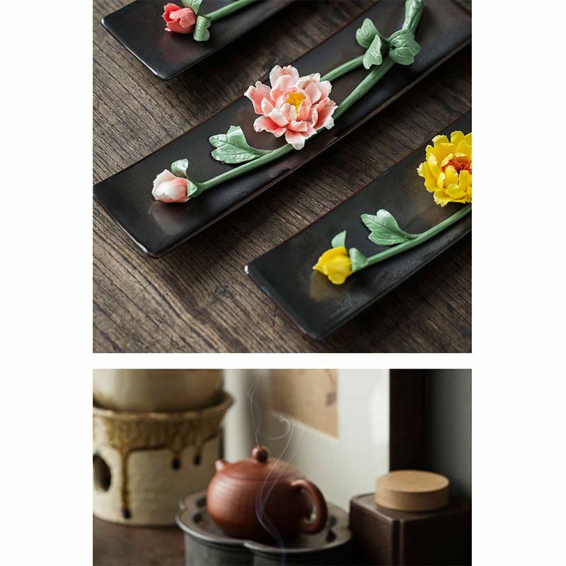 Nimara Ritual Lotus Peony Rose Flower Ceramic Spiritual Incense Burner