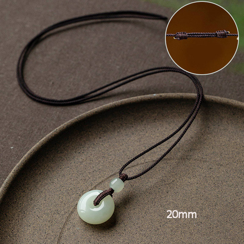 Nimara Ritual Natural Round Jade Peace Buckle Luck Prosperity Necklace Pendant