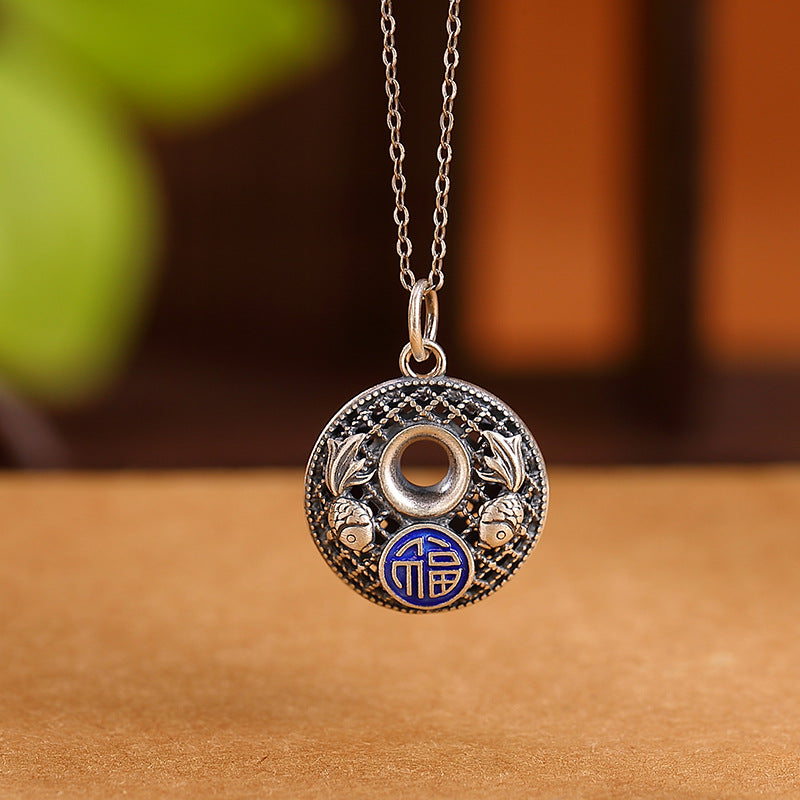 Nimara Ritual 999 Sterling Silver Koi Fish Fu Character Lotus Peace Buckle Wealth Necklace Pendant