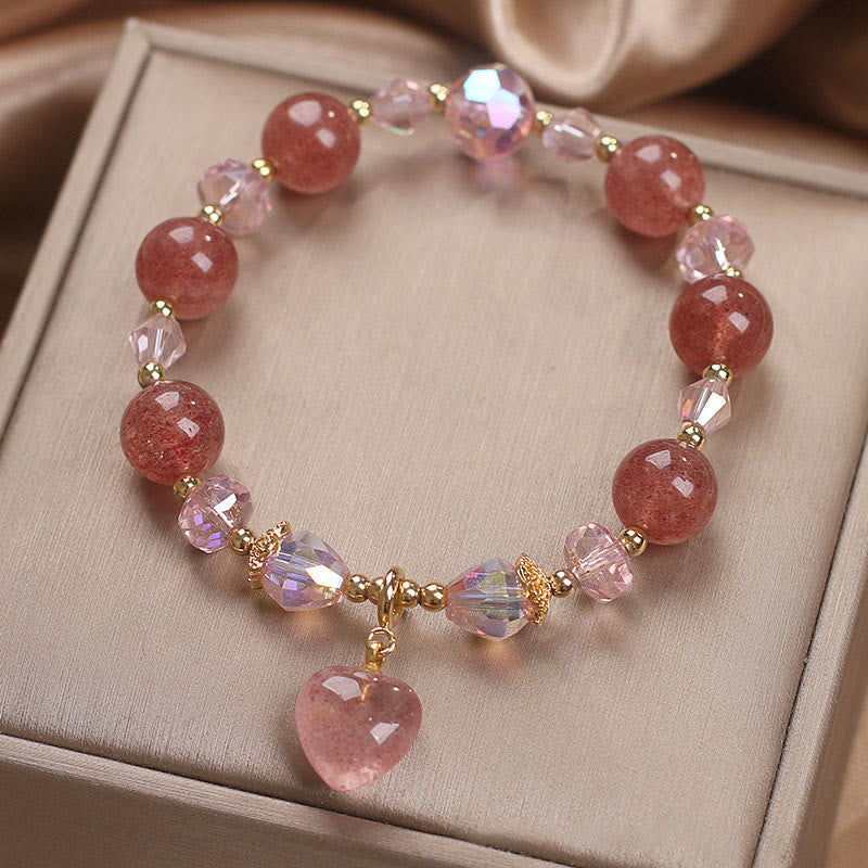 Nimara Ritual Natural Strawberry Quartz Crystal Love Heart Healing Positive Bracelet