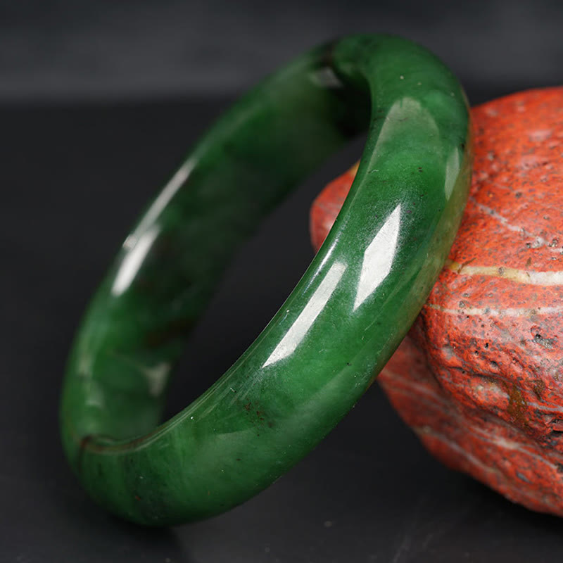 Nimara Ritual Natural Hetian Cyan Jade Happiness Success Bracelet Bangle