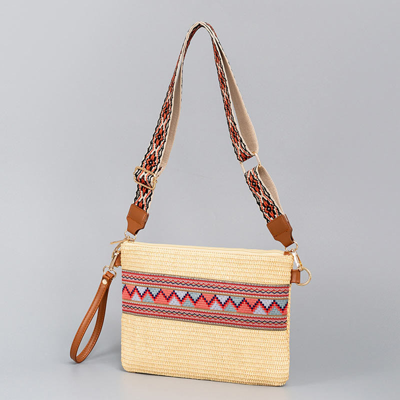Nimara Ritual Boho Colorful Geometry Straw Woven Crossbody Bag Shoulder Bag Handbag