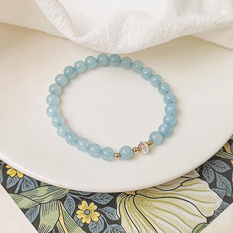 Nimara Ritual 14K Gold Plated Copper Aquamarine White Crystal White Agate Blue Crystal Healing Bracelet