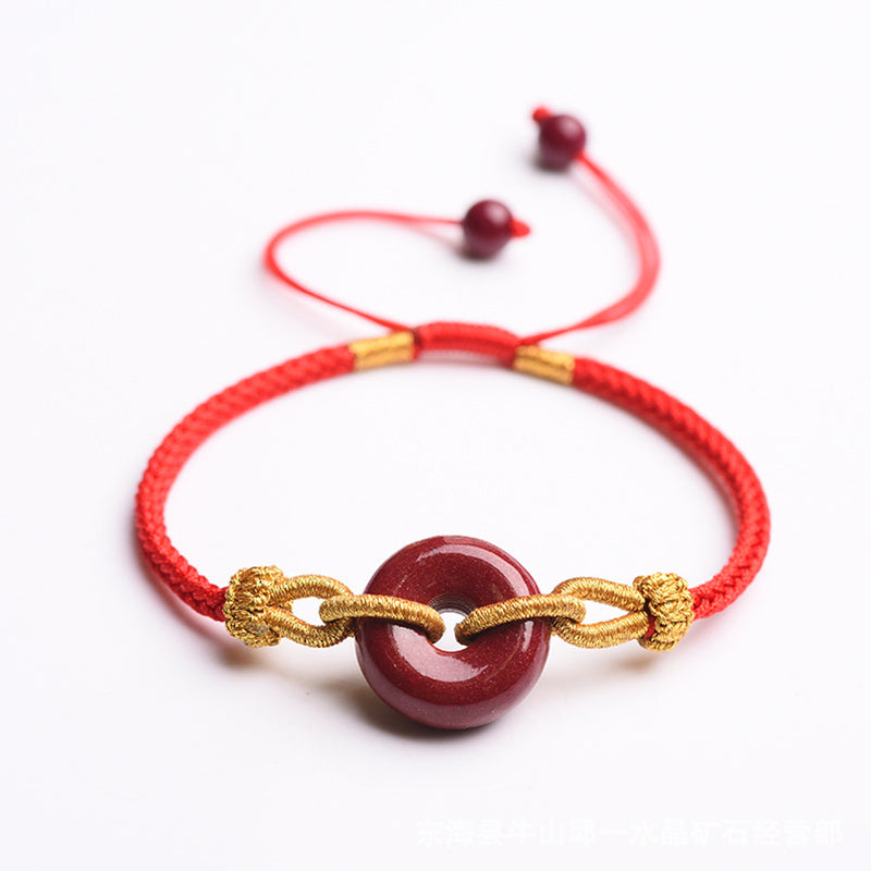 Nimara Ritual Handmade Cinnabar Peace Buckle Blessing Braided Rope Bracelet