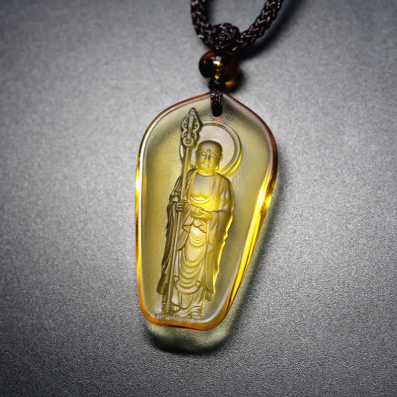 Nimara Ritual Ksitigarbha Buddha Liuli Crystal Serenity Amulet Necklace Pendant