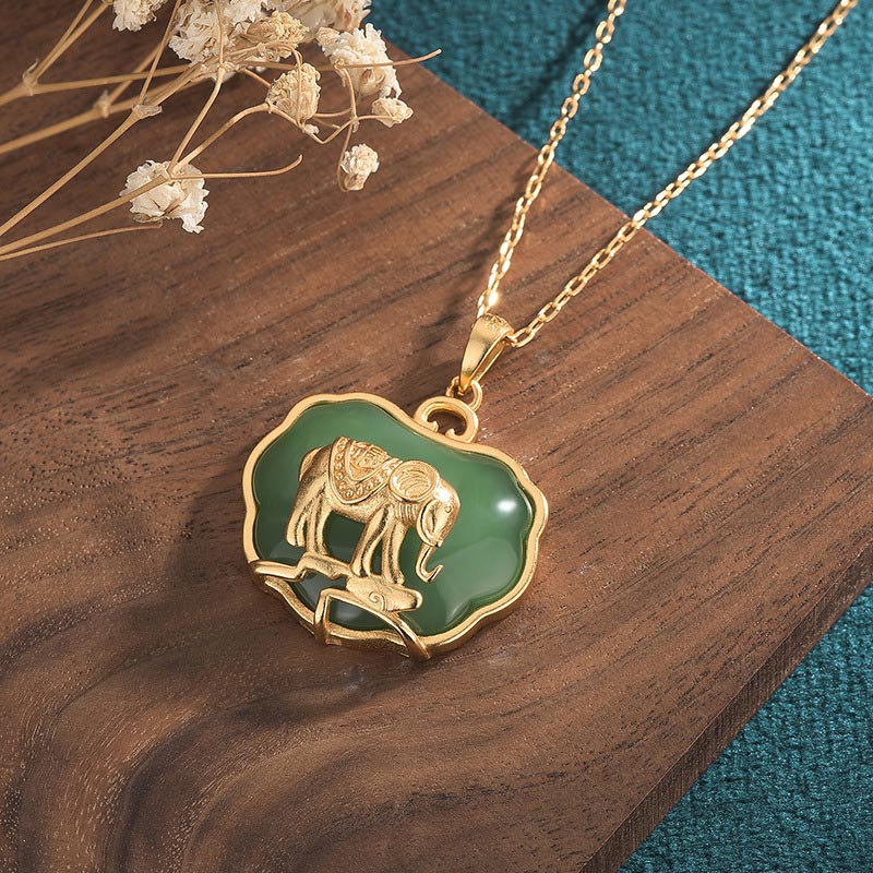 Nimara Ritual Natural Jade Elephant Healing Necklace Pendant