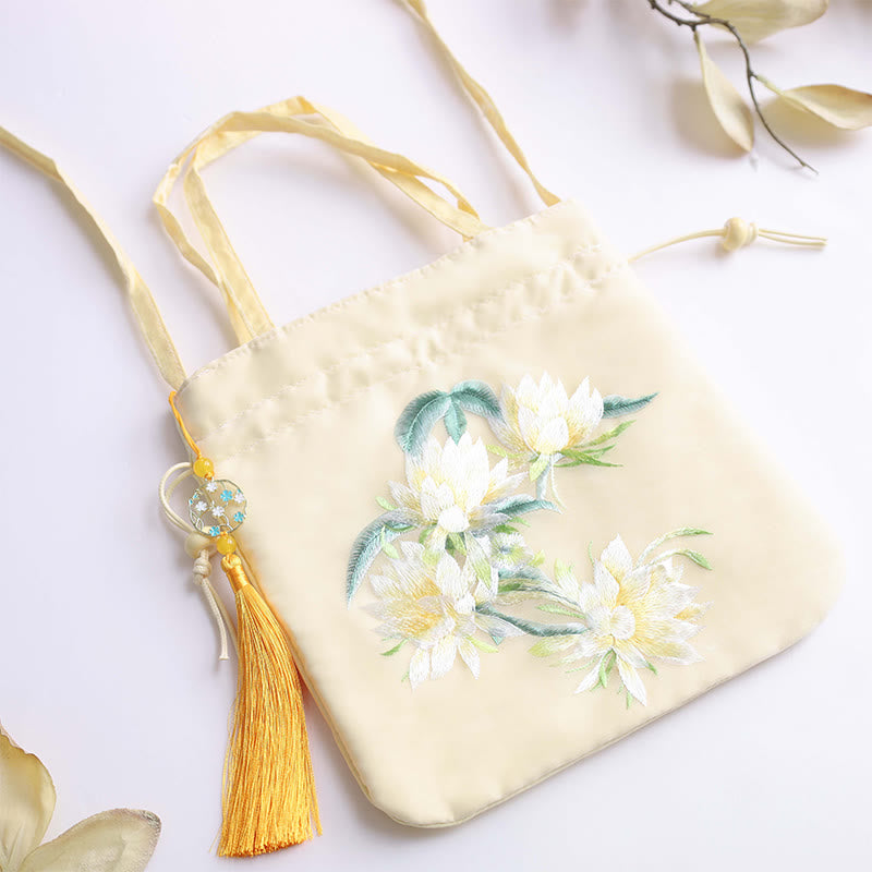 Nimara Ritual Lotus Peony Epiphyllum Phoenix Suzhou Embroidery Cotton Linen Tote Crossbody Bag Shoulder Bag Handbag